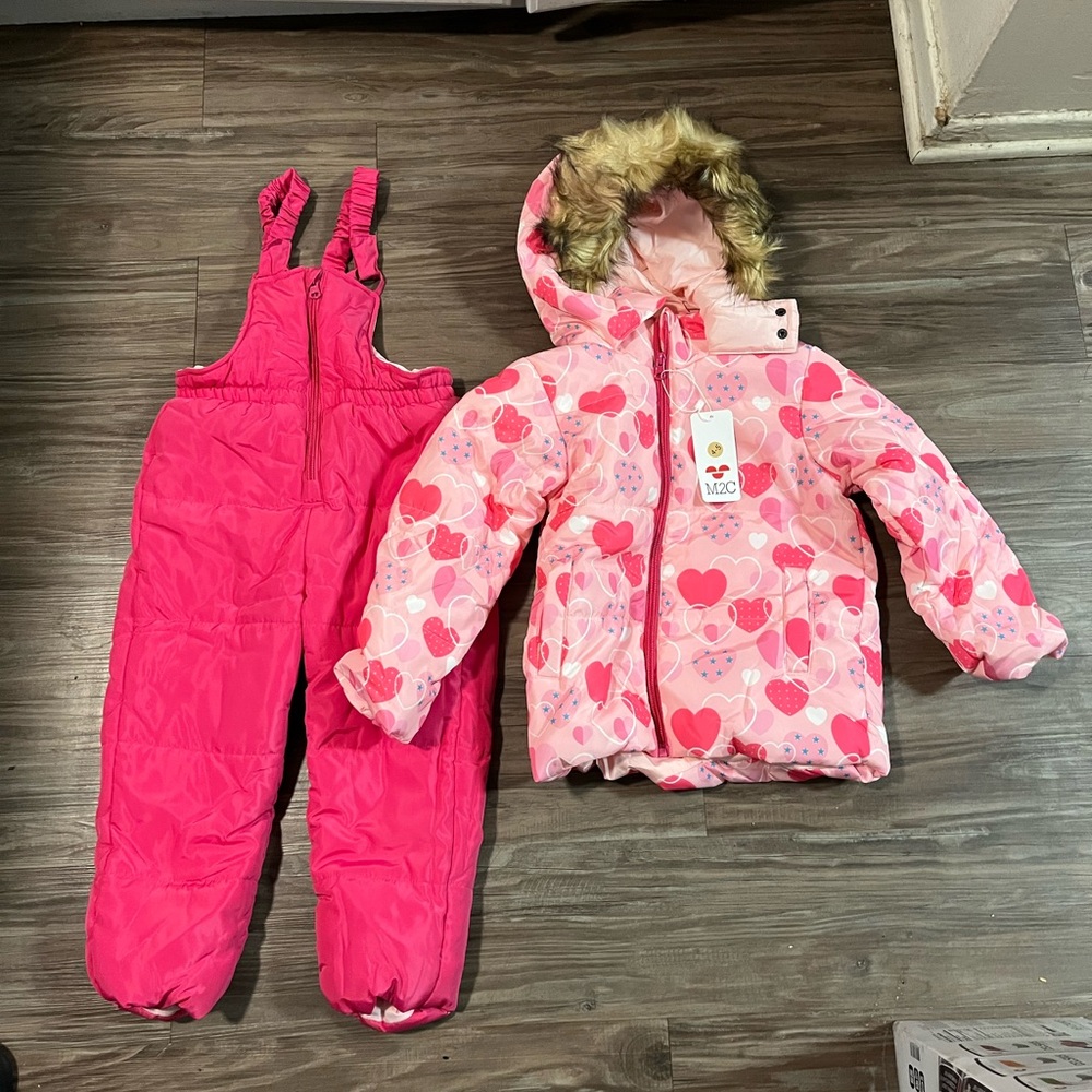 Pink Heart Pattern Snowsuit Set